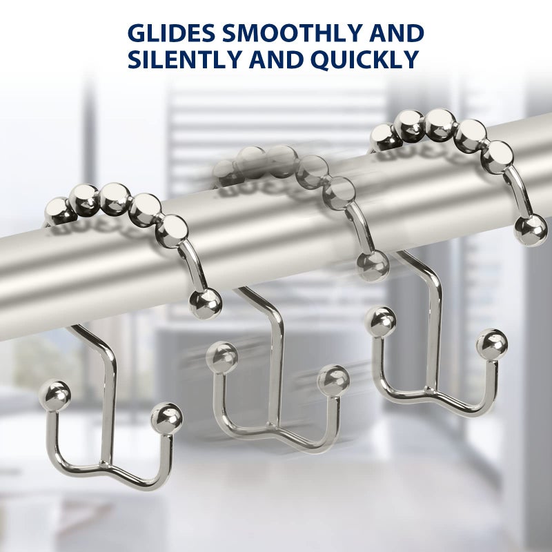 Gidse Shower Curtain Hooks Sturdy Stainless Steel Double Sided Shower Hooks Rings for Bathroom Shower Curtain Rods Curtains Set of 12 Hooks - Nickel - Image 5
